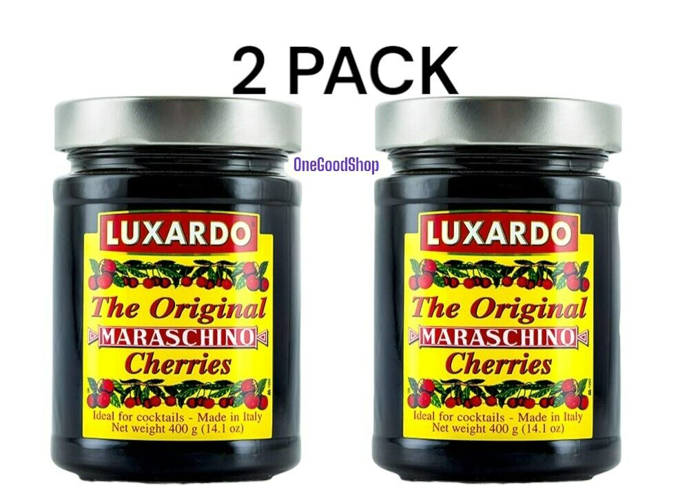 2 PK ORIGINAL Luxardo Gourmet Maraschino Cherries 400g Jar, Vegan
