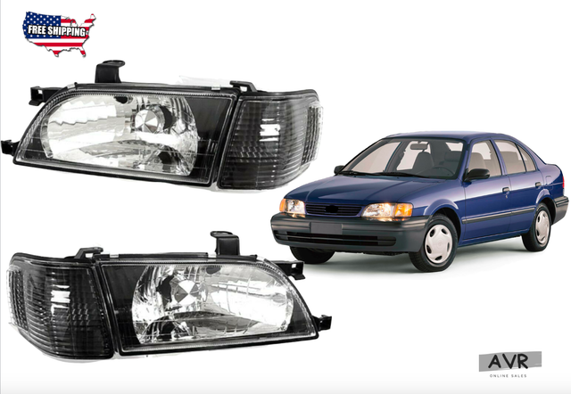Fit For 95 99 Toyota Tercel Headlight Black JDM Glass Lens Pair Set 2 ...