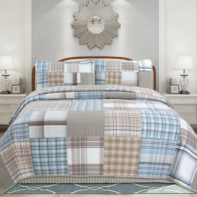 Cozy Line Hank Patchwork 3-piece Reversible Cotton Quilt Set 