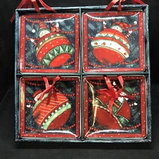 Christmas Susan Winget Snowman Ornament Mini Plates Set of 4 with Box 4.5”x 4.5”
