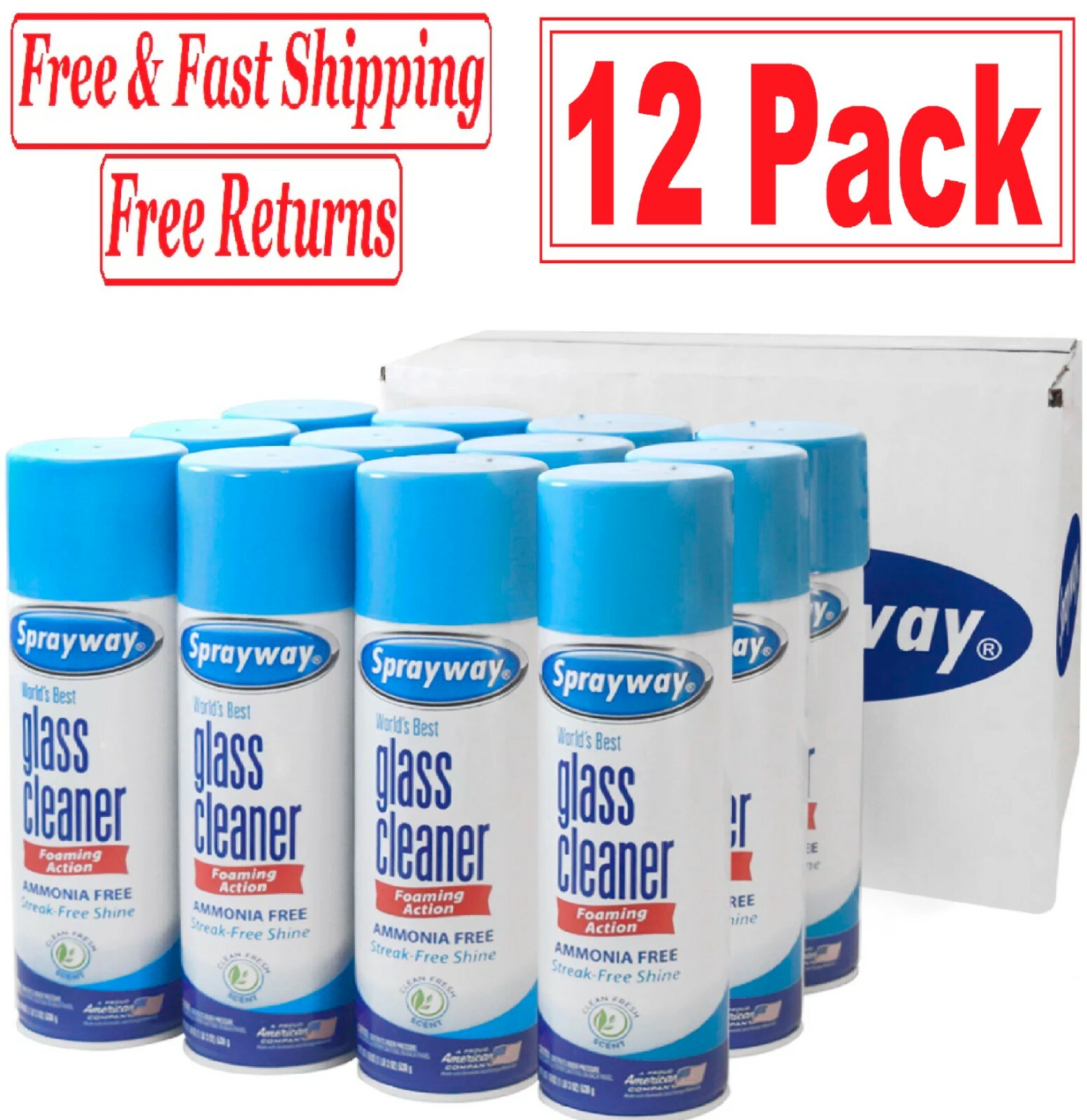 Sprayway SW05012 Glass Cleaner, 19oz 12 Pack FREE SHIPPING