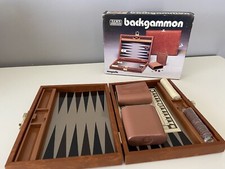 Vintage Tan Faux Leather Mini Travel Magnetic Backgammon Open Box Complete