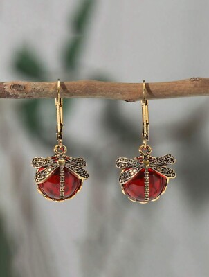 Vintage Libellenform rot Kristall Anhänger böhmischer Stil Ohrringe Geschenk für sie