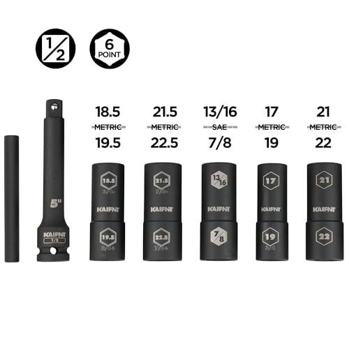 KAIFNT K231 Schlag-Steckschlüssel-Set – Extra Dünnwandig, 7-teilig, 1/2" Antrieb, Für Radmuttern