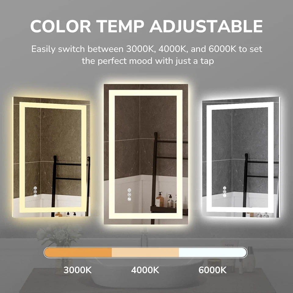 Dimmable LED Bathroom Mirror Touch Vanity Mirror Anti-fog Tempered Glass Mirror - Image 4 of 4