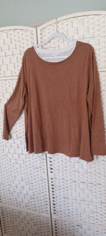 Womens J Jill Crew Neck Double Tee Long Sleeve Heathered Orange Tunic Top  2X