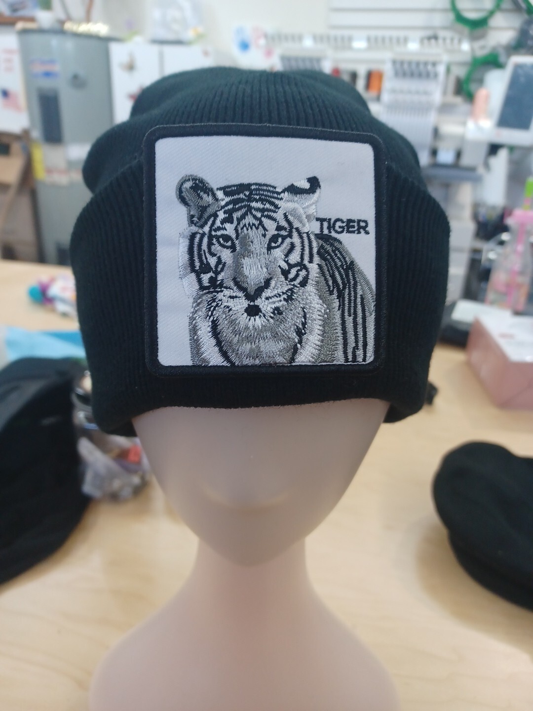 Tiger Patch Embroidered Beanie Hat