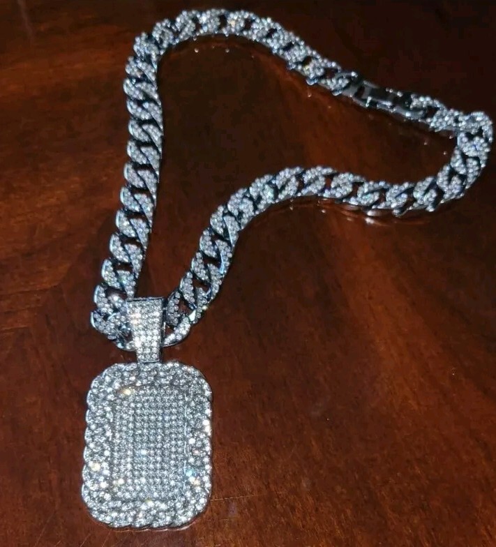 Men's Iced Simulated Diamond (CZ) Cuban Link Dog Tag & Cuban Link