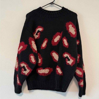Ba&sh Leo Jacquard Knit Wool Alpaca Mohair Blend Black Red Leopard Sweater 1