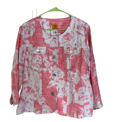 Ruby Rd Lightweight Pink &White Button up Flowered Fashion jack Plus ...