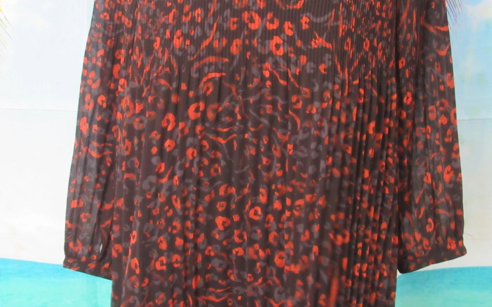 Nine West Dress Size XXL Black w/ Blue & Orange Flowers, Long Sleeve Knee Length - Image 3 of 4