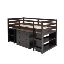 Low Study Twin Loft Bed Espresso