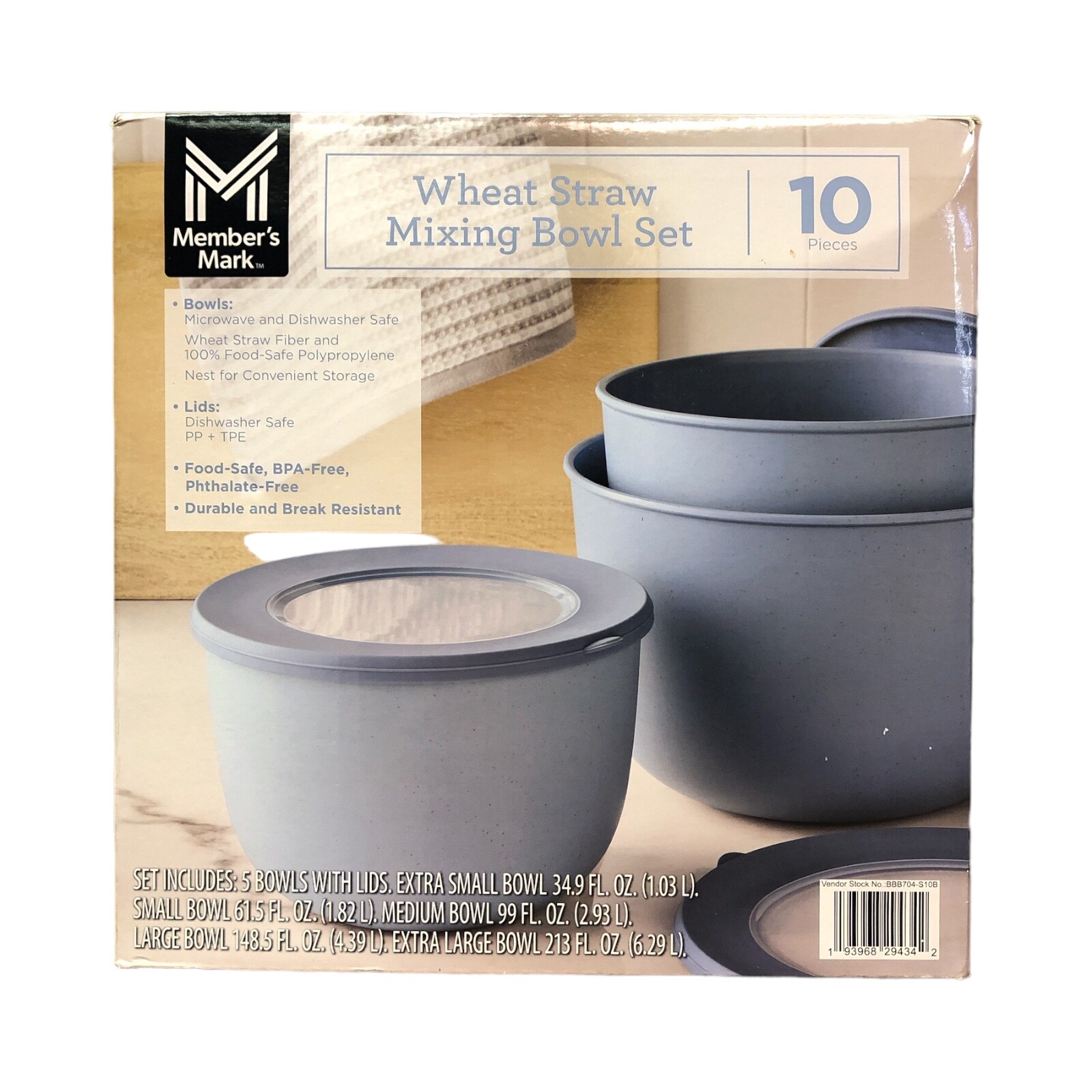 Набор мисок для смешивания пшеничной соломы Members Mark из 10 предметов с крышками василькового цвета 5090₽