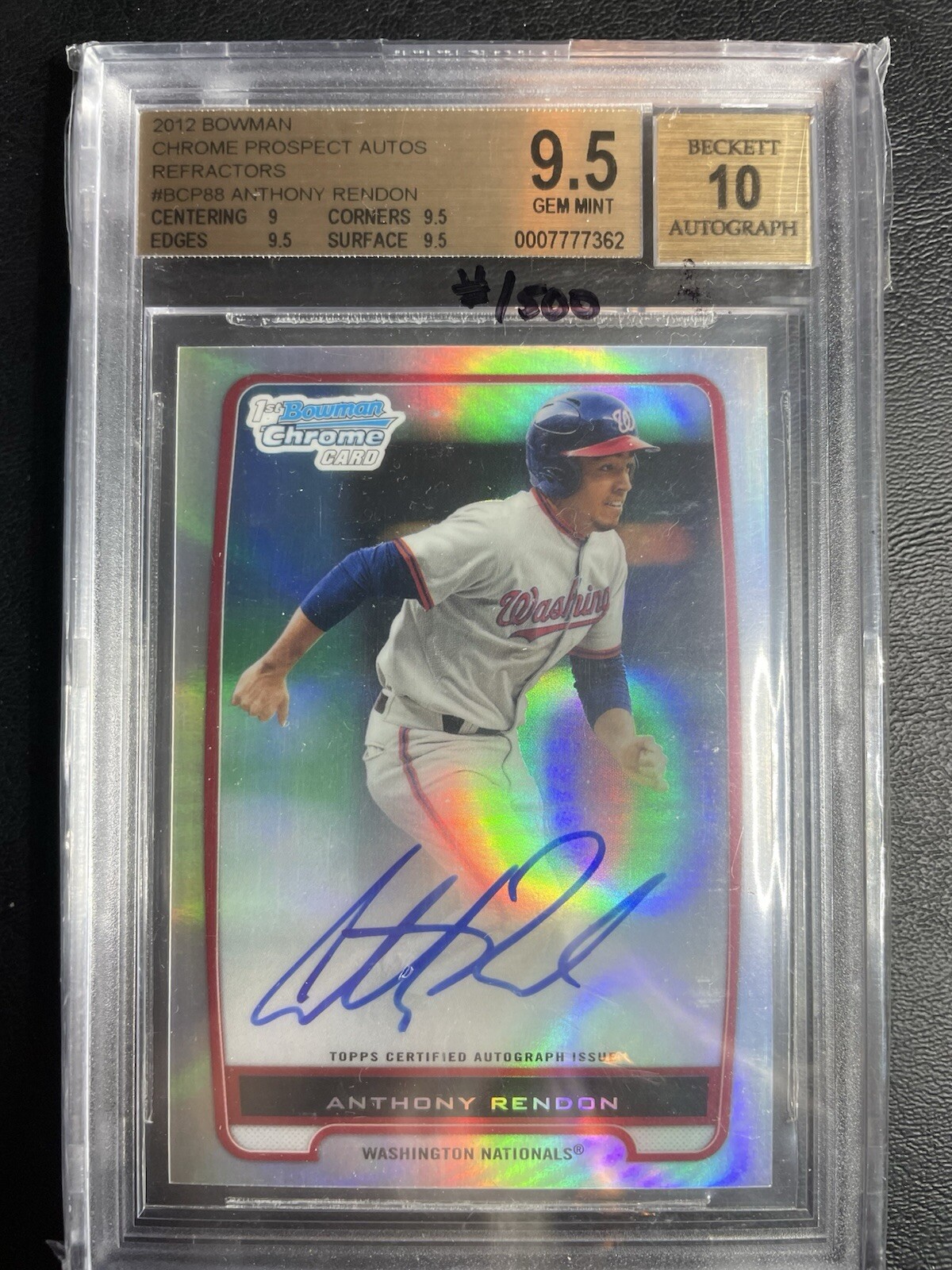 Anthony Rendon 2012 Bowman Chrome Prospects Refractor /500 BGS 9.5 Auto 10 RC