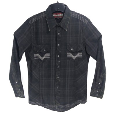 Rock N Roll Cowboy Mens S Gray Pearl Snap Embroidered Shirt Western Southwestern