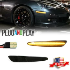 2x Smoked LED Front Amber Side Marker Lights For Chevrolet Corvette C6 2005-2013