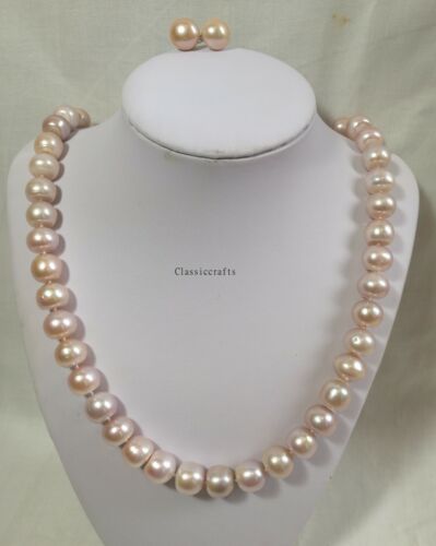 925 silver 12-13mm bread freshwater cultured pearl L55cm necklace+earring Purple - Photo 1/7