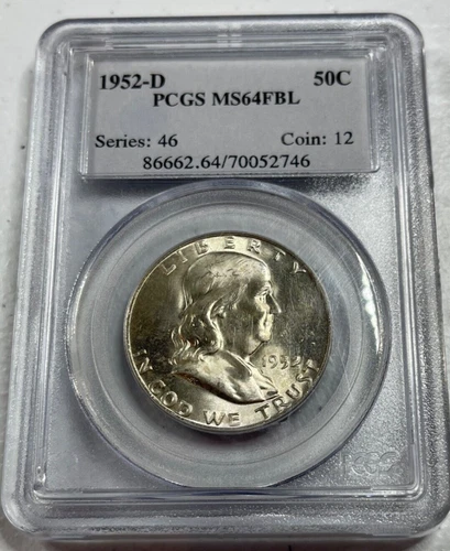 1952-D  Franklin US Half Dollar,   MS64 by PCGS,   FBL,   SUPERB looking coin!!!