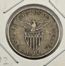 1904-S Philippines 20 Centavos 0.900 Silver Coin