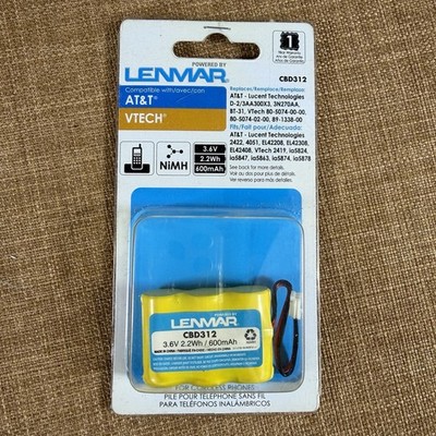 Lenmar CBD312 Cordless Phone Battery AT&T / VTECH  3.6V, 2.2Wh & 600mAh NEW