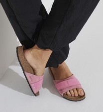 Birkenstock Oita Candy Pink Modern Suede Nubuck Leather Slides Sandals