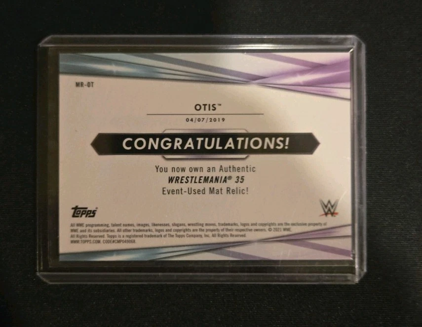 2021 Topps WWE Mat Relics WrestleMania 35 Aqua /299 Otis #MR-OT - Image 2 of 2