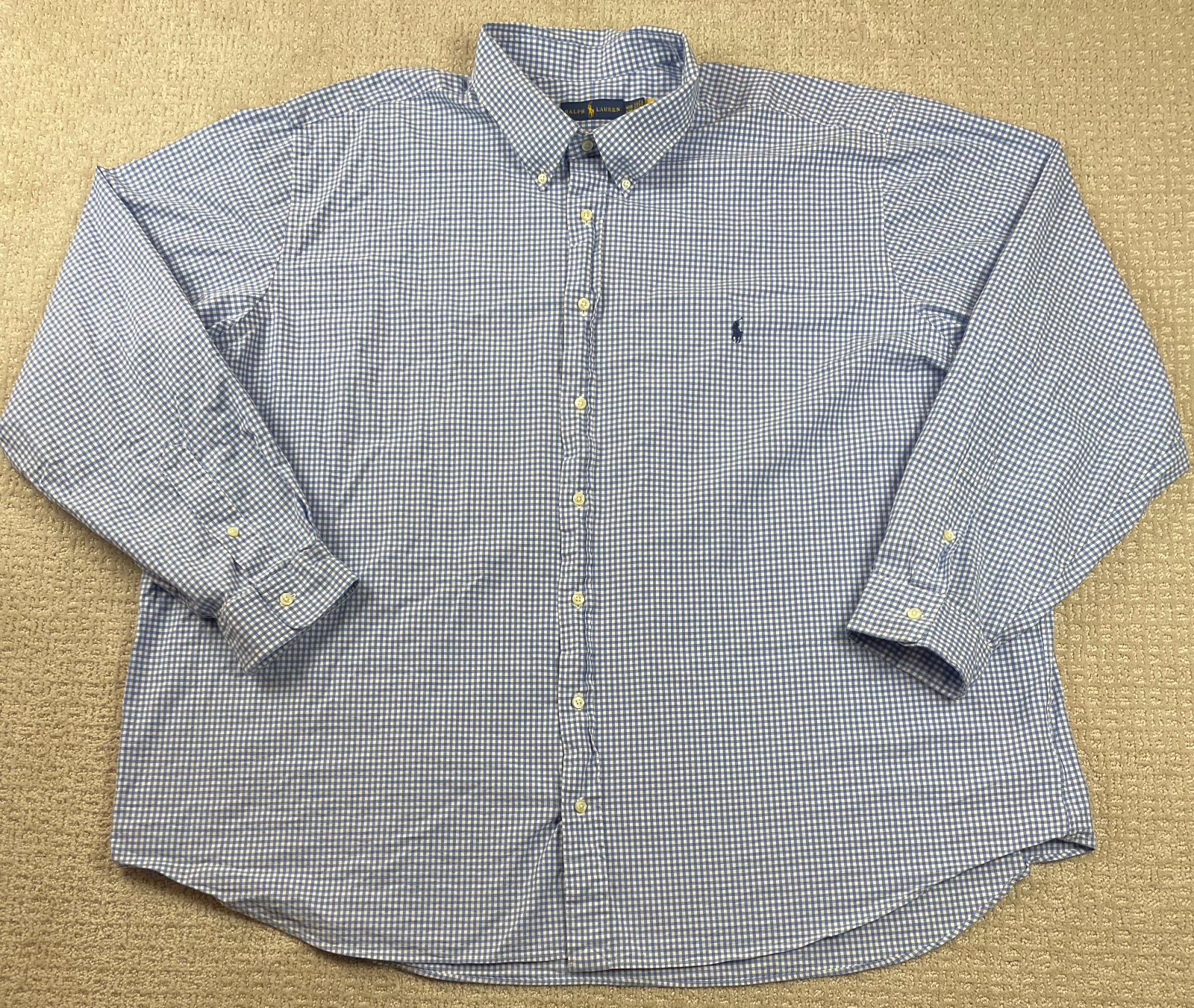 Polo Ralph Lauren Shirt Mens Size 4XB Blue White Gingham Check Button Down Pony