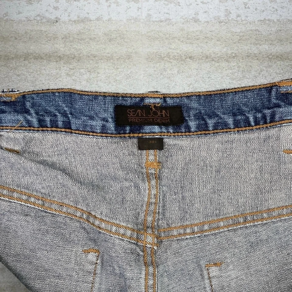 Vintage 90s Sean John Jean Shorts 38x16 Baggy Wide Leg Fit Light Wash 16" Inseam - Image 4 of 4