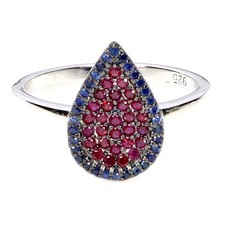 925 Anello Argento Sterling Rubino Myanmar Rotondo Taglio Diamante Zaffiro Gemma