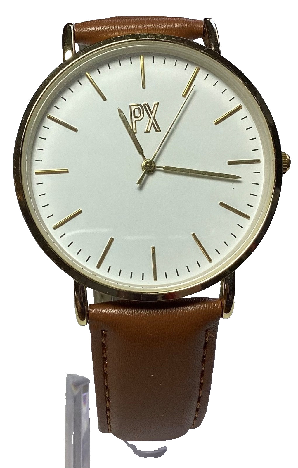 PX Mens Watch 40mm Gold Case Brown Leather Band New Battery
