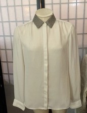 Banana Republic Wom S Sheer Button Blouse Top contrast Glittery Collar