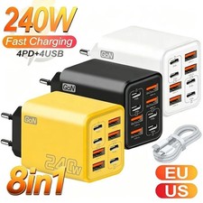 240W 8 in 1 USB C Fast Charger Wall Adapter UK Plug for iPhone Samsung Xiaomi