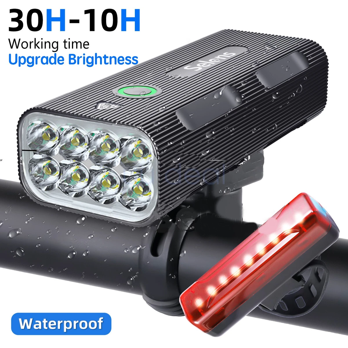 10000mAh LED Bicycle Bike Lights Front Rear Tail Lamp Rechargeable Set 5 Modes