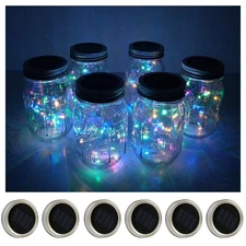 6-Pack Mason Jar Lights 20 LED Solar Colorful Fairy String Lights Lids Insert