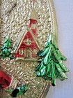 Vintage 1950's Era Gold Plastic Oval Flat Santa Lamp Post Christmas Ornament — photo 6