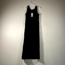 NWT DKNY Midi Linen V Neck Dress Women's Size S Black New