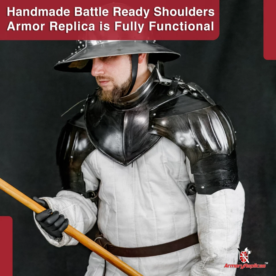 Juego de hombro de brazo de garganta de hierro medieval vikingo cruzado larp caballeros Foto 4 de 4