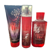 Bath & Body Works 3 pc Set Forever Red Vanilla Rum Body Cream Body Gel And Mist