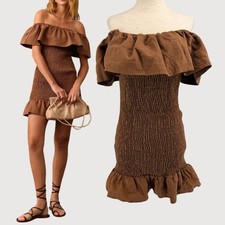 Anthropologie Smocked Mini Dress Brown M