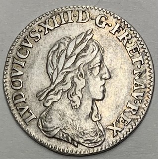 Kingdom of France Louis XIII Paris 1643 Arose 1/12 Ecu 10 Sols 917 Silver Coin