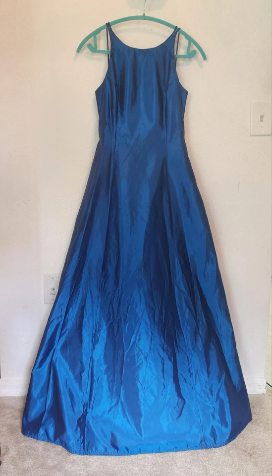 Vestido de tirantes azul verdoso de colección ROBERTA de los 90 con tafetán negro talla 5/6 ~ caprichoso~ Foto 3 de 4