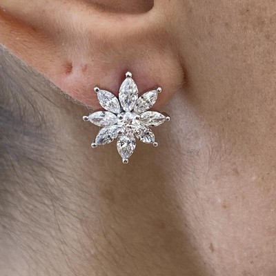 Diamond Earrings Marquise & Round 2.15 Ct E-F VS1 Lab Created 14k White Gold