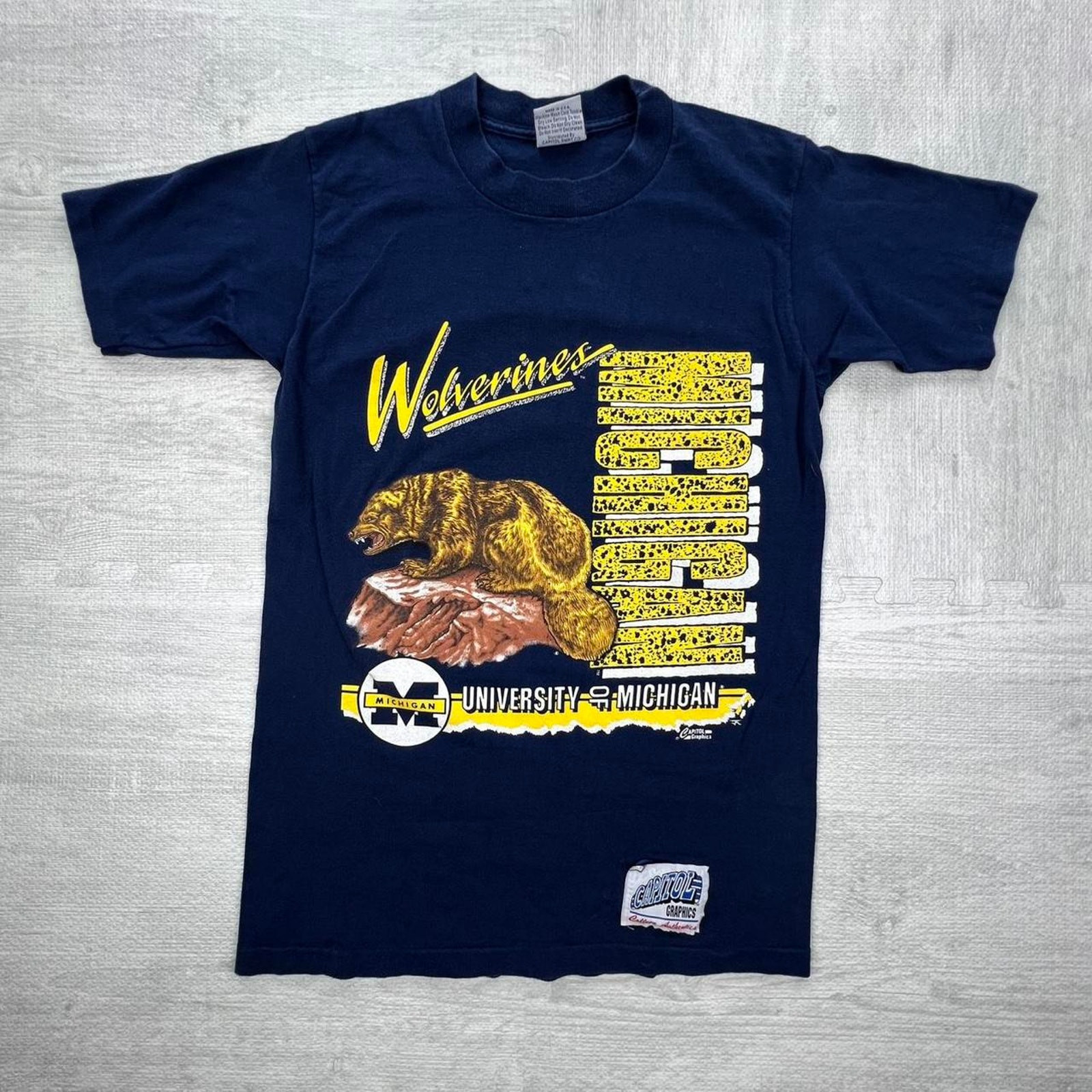 Vintage 80s Michigan Wolverines T-Shirt Tee Size: M Blue Yellow NCAA College