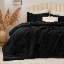 Fluffy Comforter Set Size, Fuzzy Faux Fur Comforter Bedding Set, Queen Black