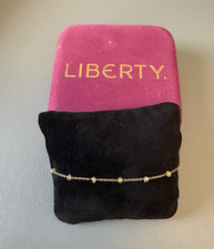 Liberty Signed Gold Tone Chain Bracelet Green Round Bead with pink Box