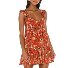 Free People Play orange floral print babydoll mini dress Small