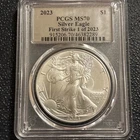 2023 $1 Silver Eagle PCGS MS70 First Strike Silver Foil Label **Rare 1 of 2023**