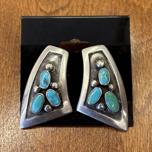 Vintage Native American Turquoise Earrings Sterling Silver Navajo OLD PAWN - Image 1