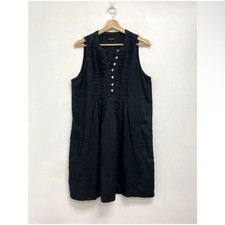 Quince 100% European Linen Sleeveless Swing Relaxed Pleated Dress Pockets Medium