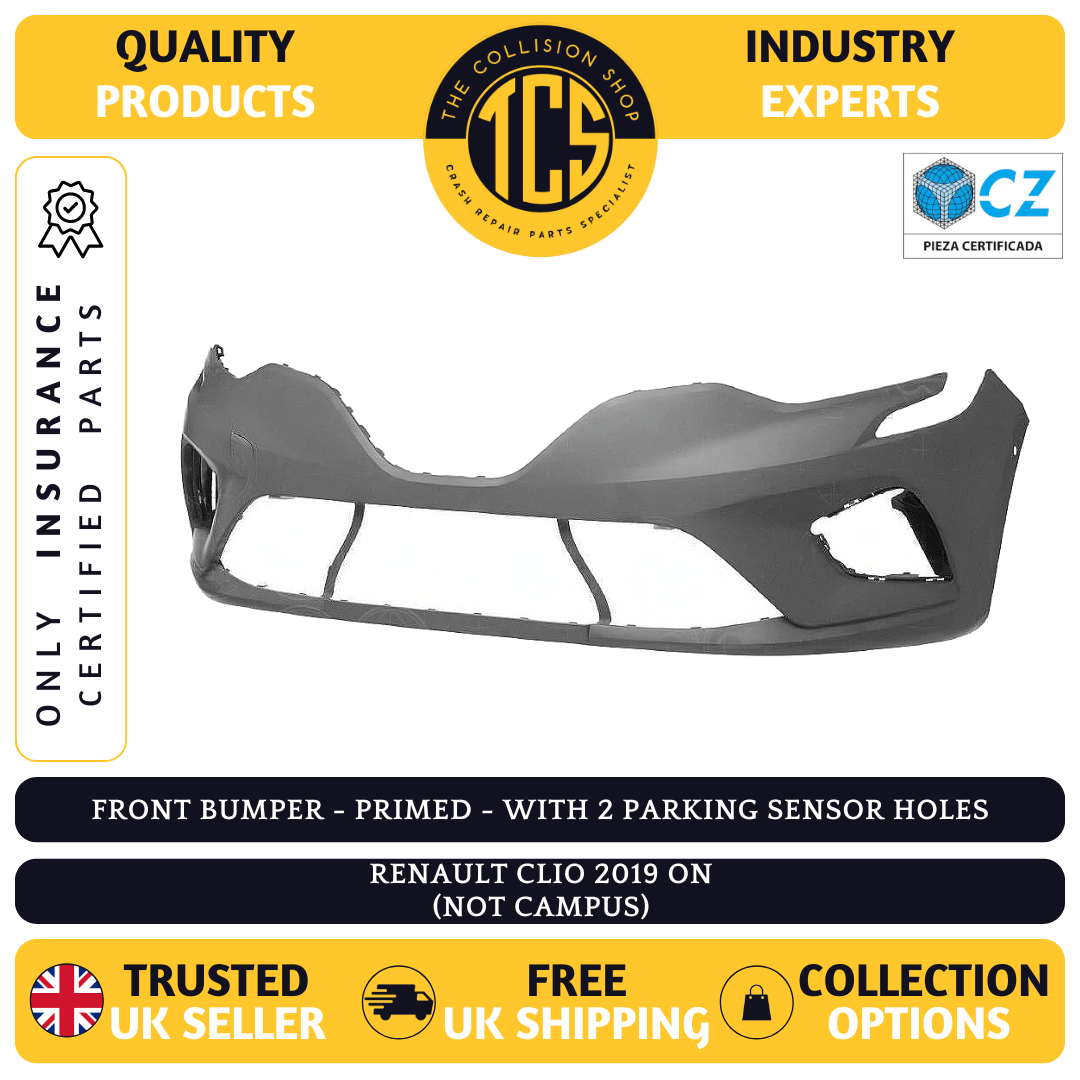 FOR RENAULT CLIO 2019> FRONT BUMPER PRIMED +2 PDC NOT CAMPUS INSURANCE CERTIFIED